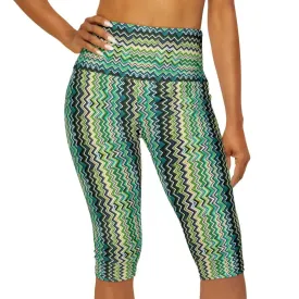 Abstract Green Yoga Capri Leggings for Flex and Comfort