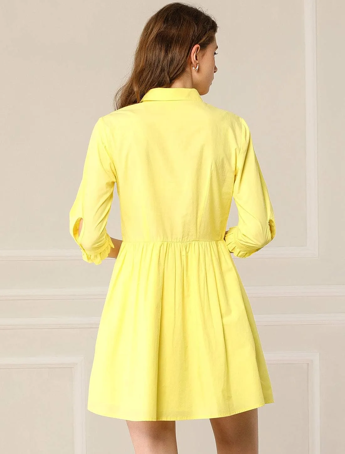 Allegra K Women's Business Casual Shirt Dress 3/4 Sleeve Button Down Work Summer Mini Dresses