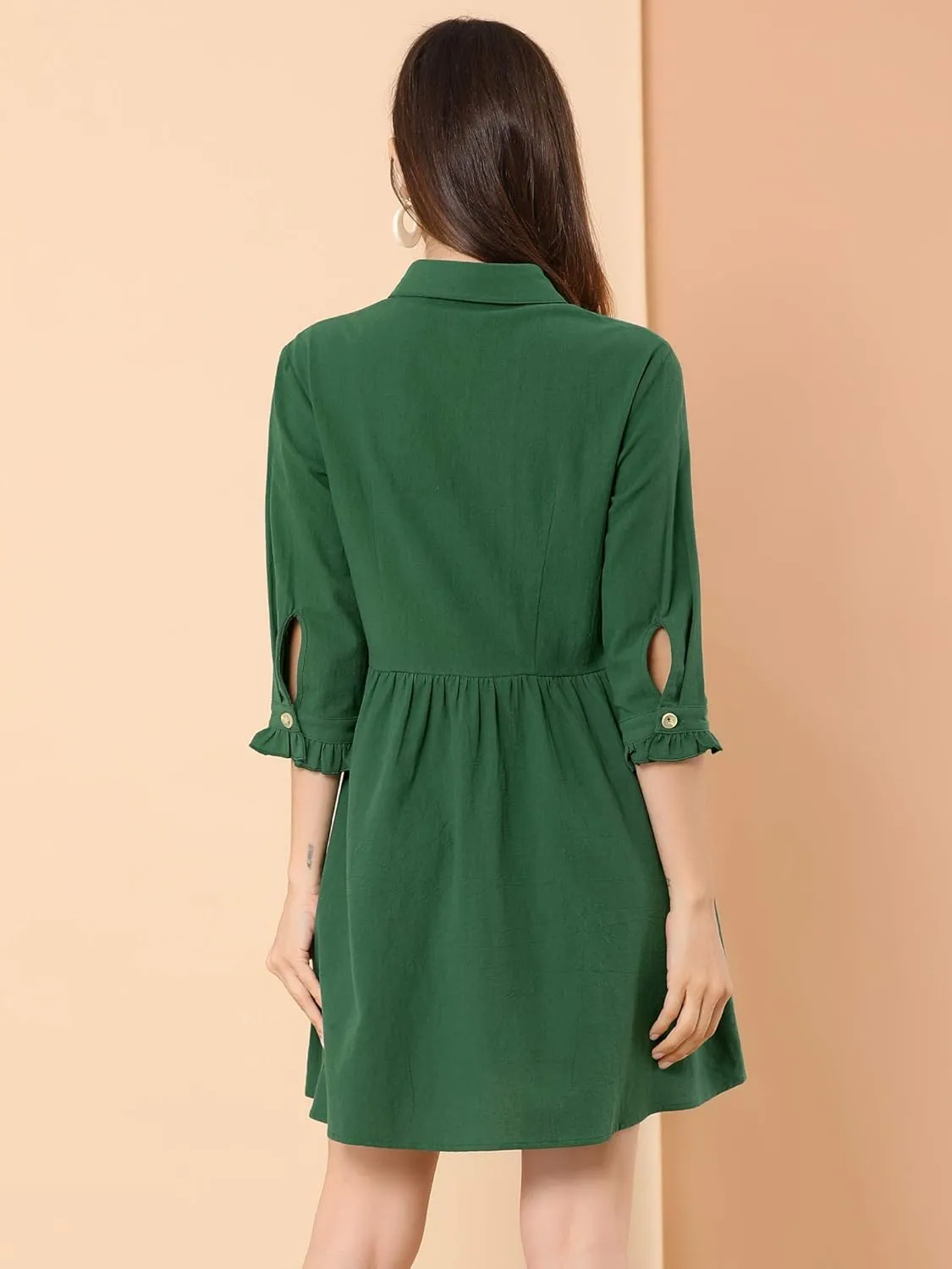 Allegra K Women's Business Casual Shirt Dress 3/4 Sleeve Button Down Work Summer Mini Dresses