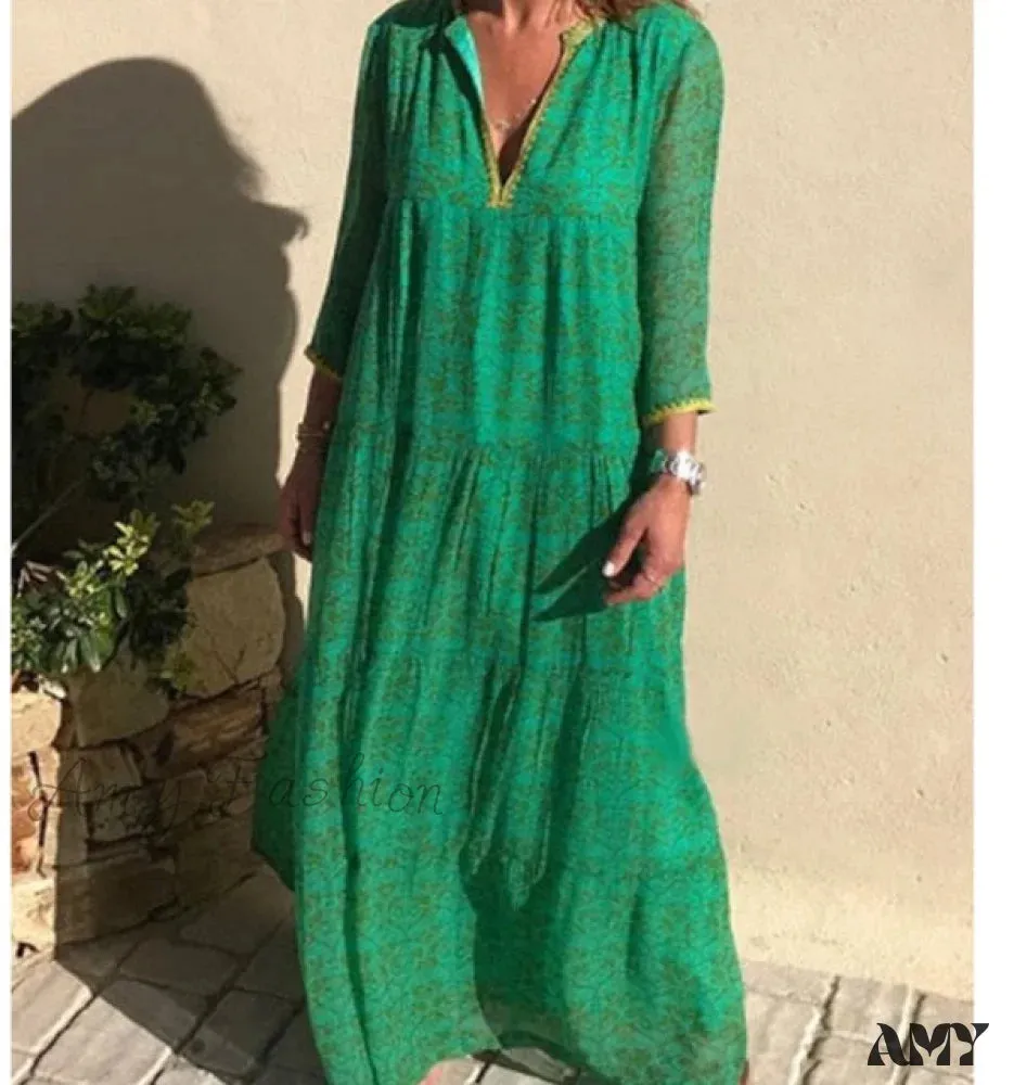 Amy Fashion - Long Sleeve Bohemian Maxi Dresses