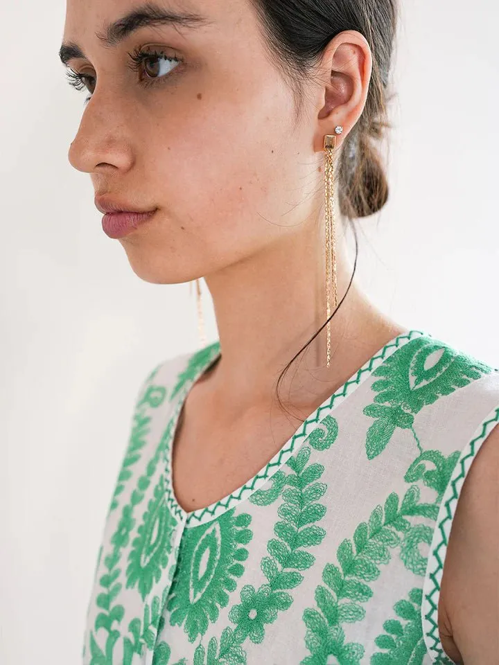 Angelica Blouse in White/ Green Ornament Embroidery