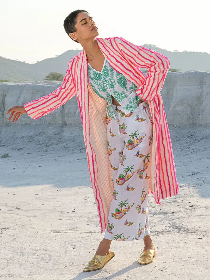 Angelica Blouse in White/ Green Ornament Embroidery