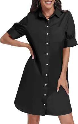 ANRABESS Womens Button Down Shirt Dress Summer Short Sleeve Business Casual Shift Dresses with Pockets 2025 Trendy