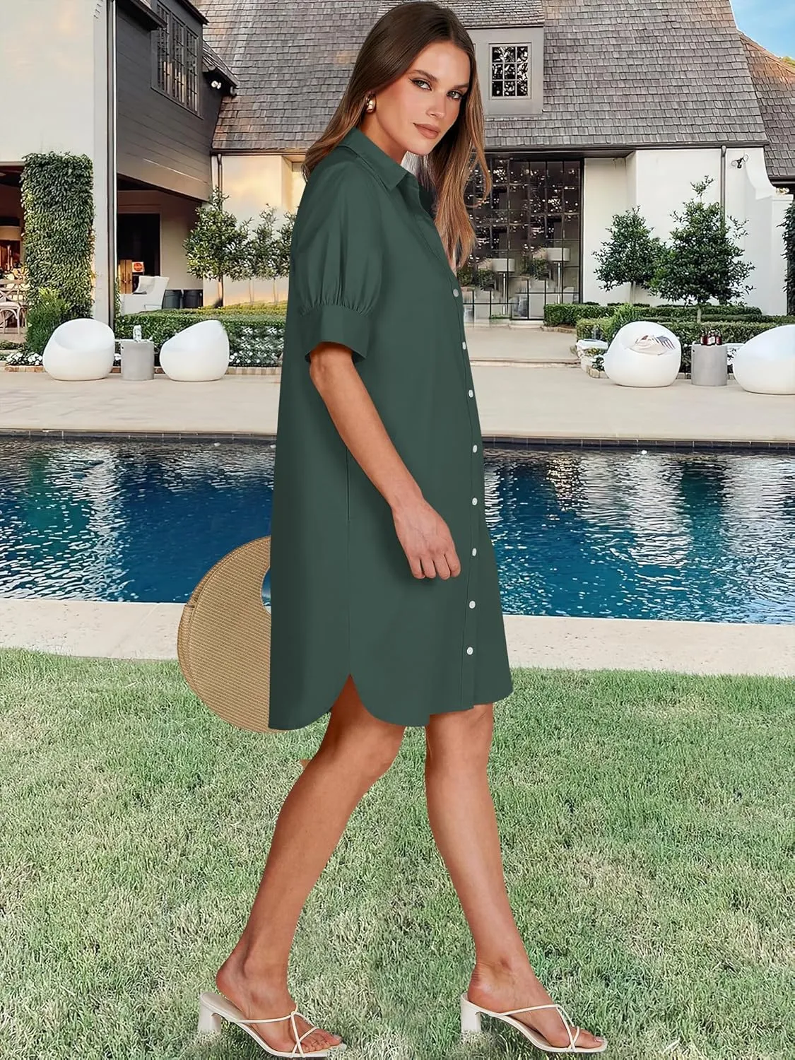 ANRABESS Womens Button Down Shirt Dress Summer Short Sleeve Business Casual Shift Dresses with Pockets 2025 Trendy