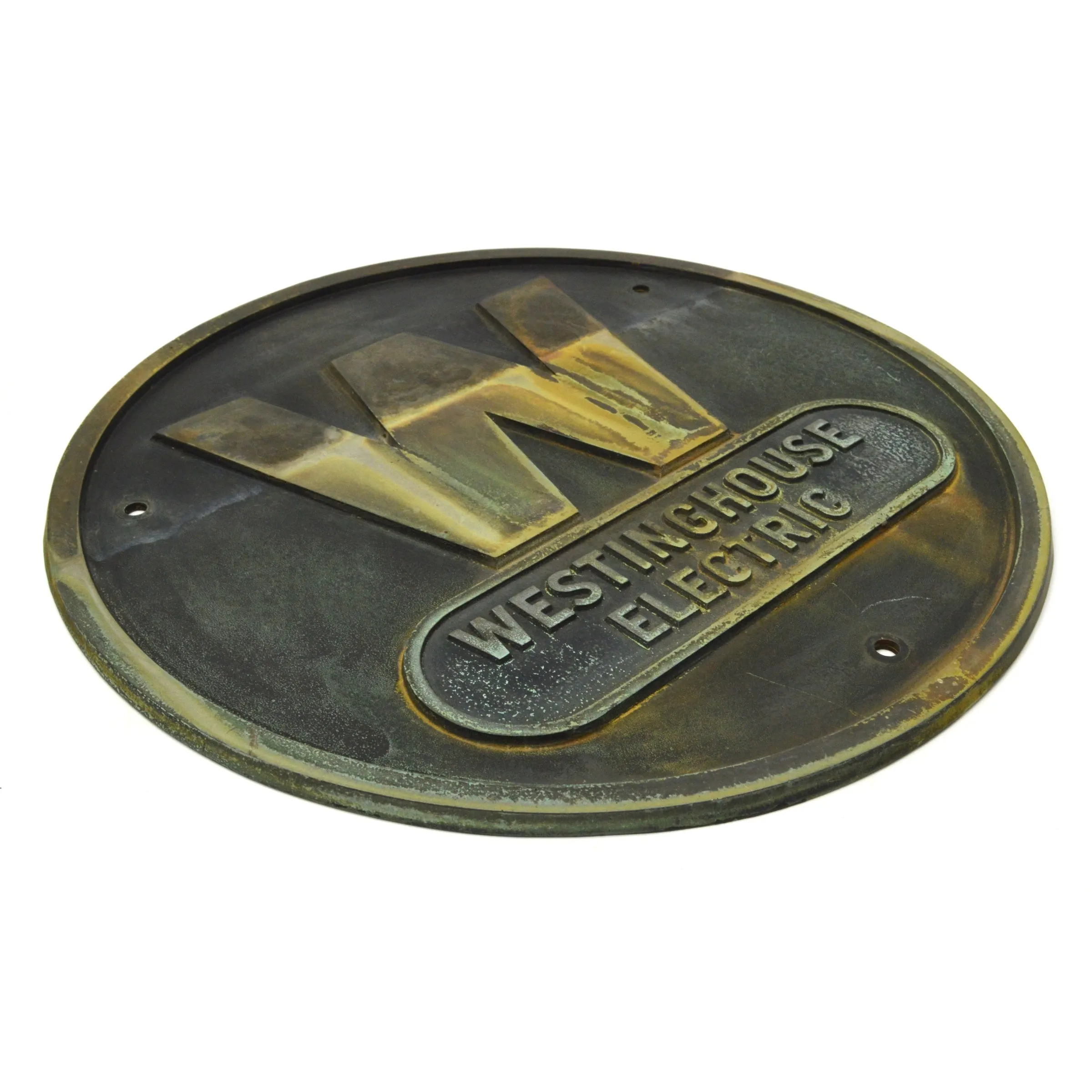 Antique "WESTINGHOUSE ELECTRIC" Solid BRASS/BRONZE SIGN 12" dia "W" PLAQUE Rare!
