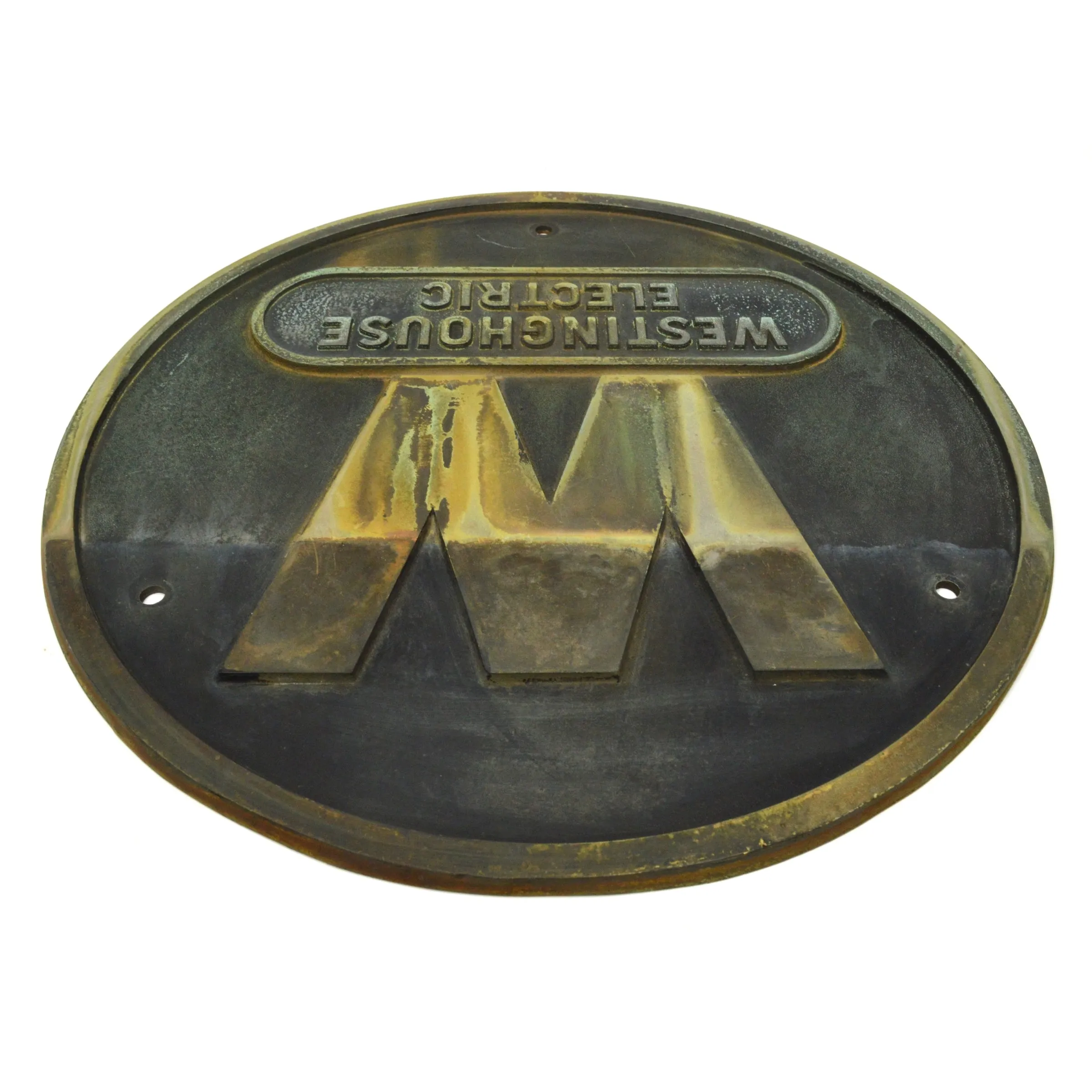 Antique "WESTINGHOUSE ELECTRIC" Solid BRASS/BRONZE SIGN 12" dia "W" PLAQUE Rare!