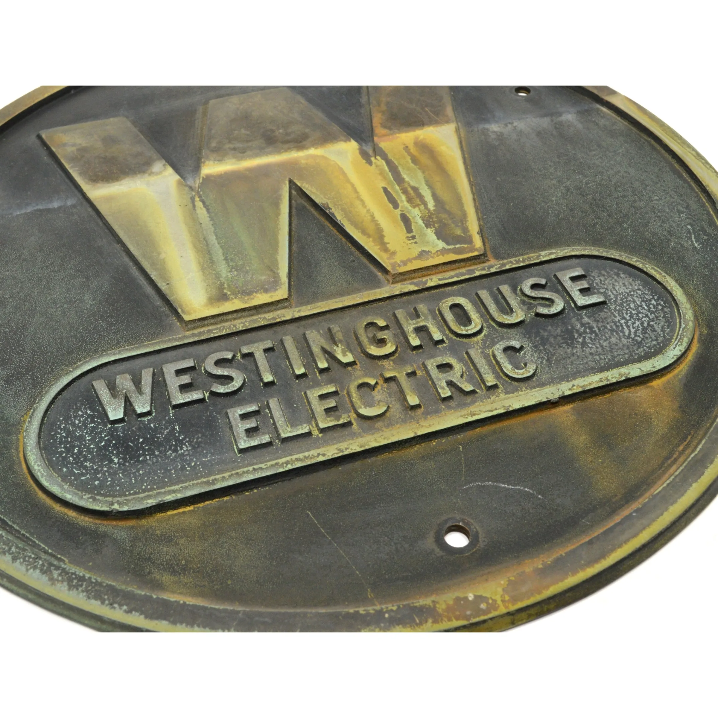 Antique "WESTINGHOUSE ELECTRIC" Solid BRASS/BRONZE SIGN 12" dia "W" PLAQUE Rare!