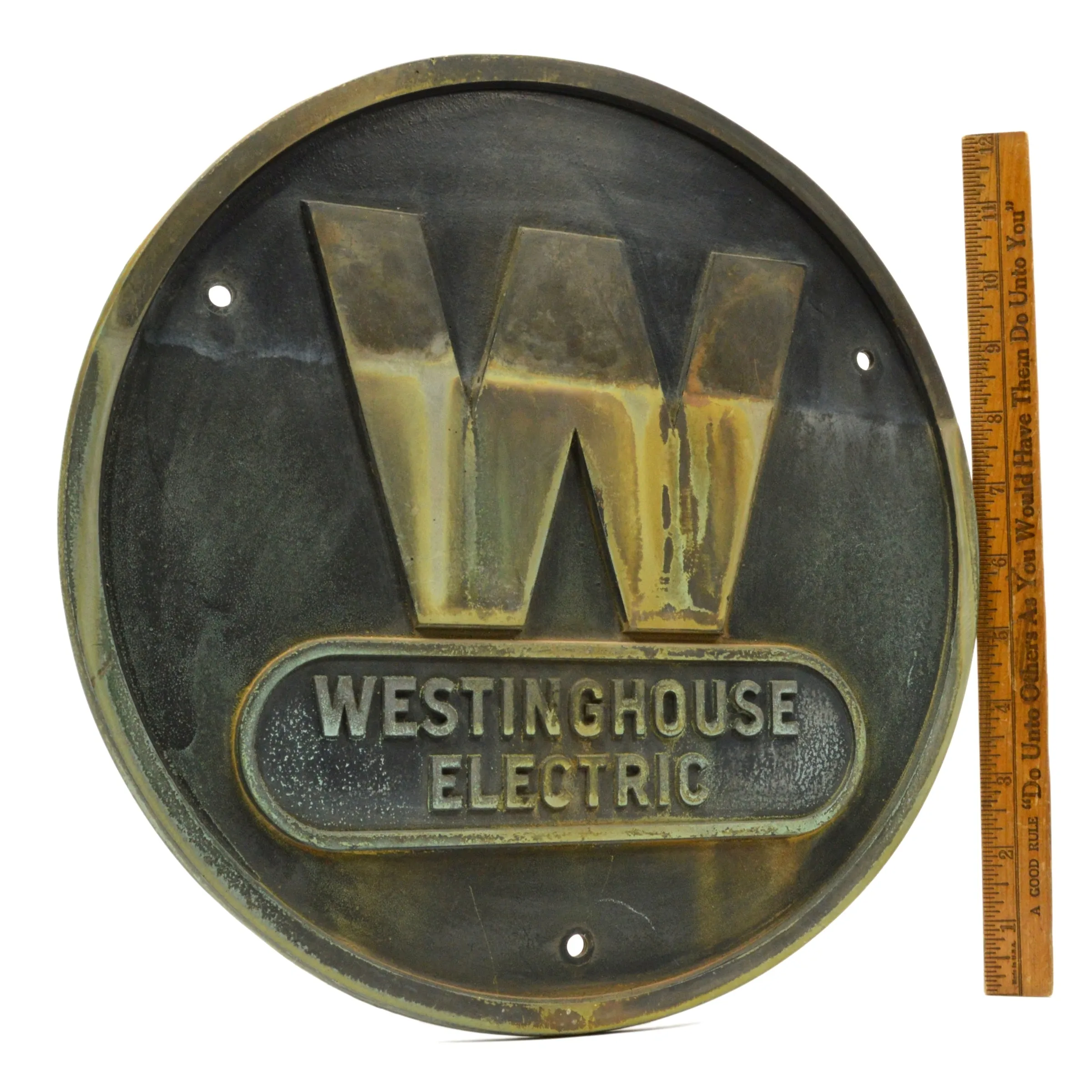 Antique "WESTINGHOUSE ELECTRIC" Solid BRASS/BRONZE SIGN 12" dia "W" PLAQUE Rare!