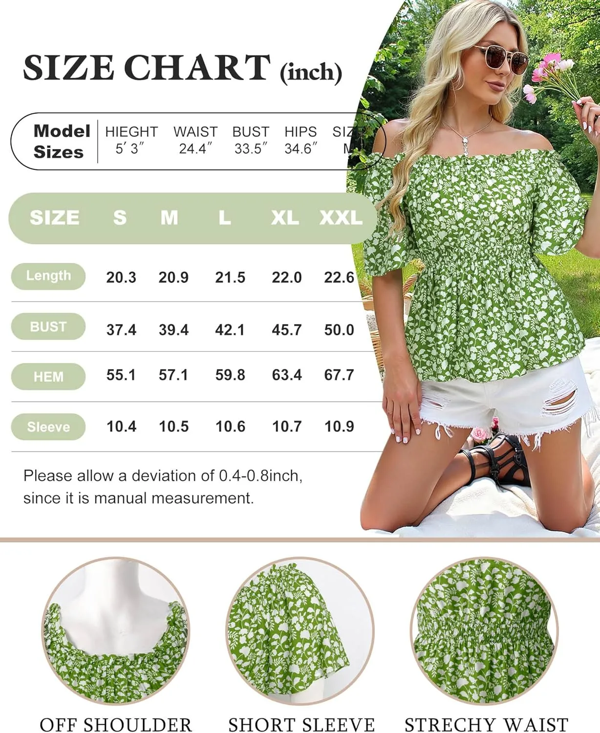 Bebonnie Women's Summer Sexy Off The Shoulder Peplum Tops Ruffle Sleeve Dressy Blouses