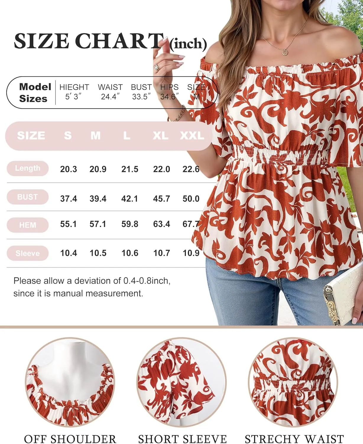 Bebonnie Women's Summer Sexy Off The Shoulder Peplum Tops Ruffle Sleeve Dressy Blouses
