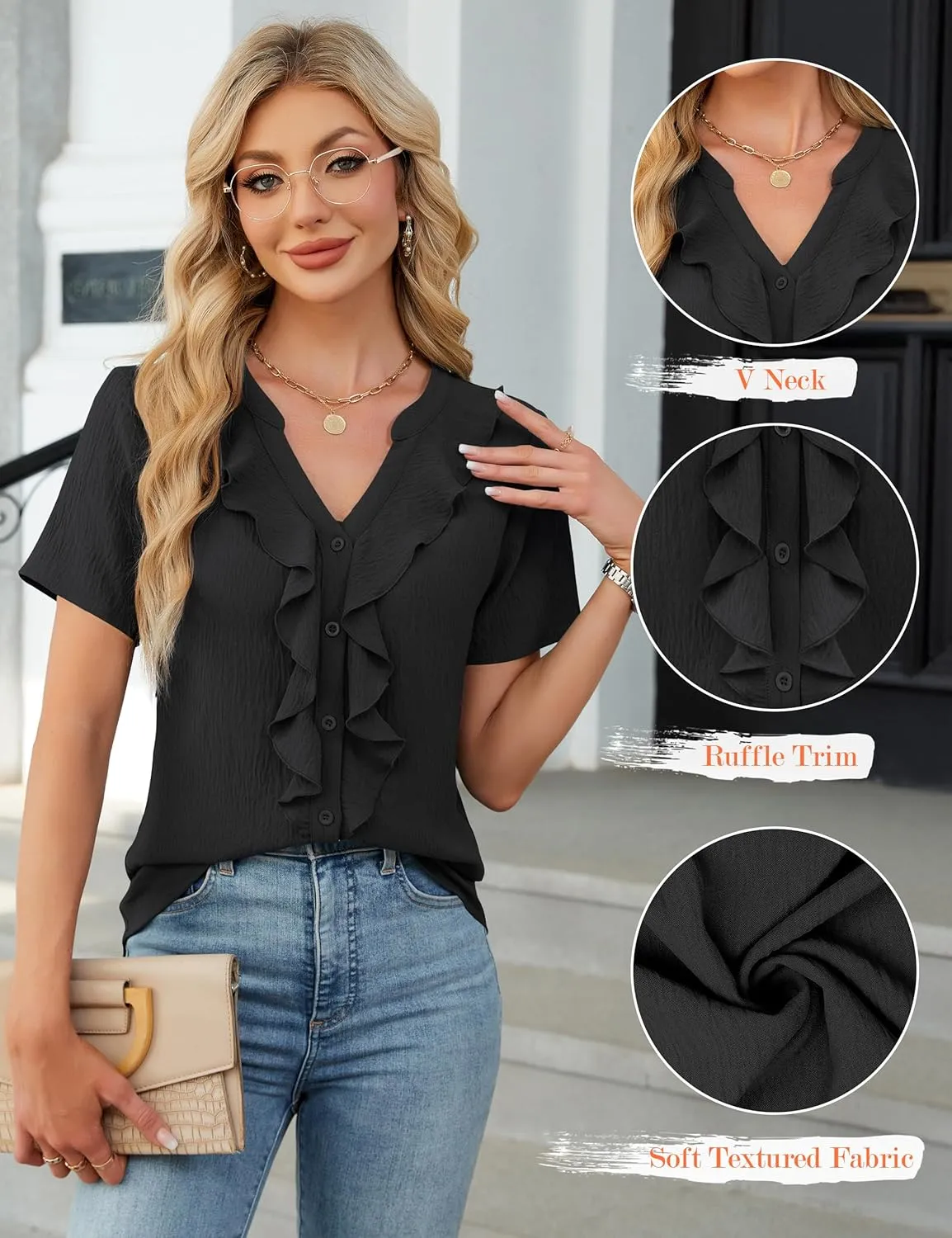 Blooming Jelly Women's Button Down Shirts Business Casual Outfits Dressy Work Blouses 2025 Short Sleeve Summer Tops