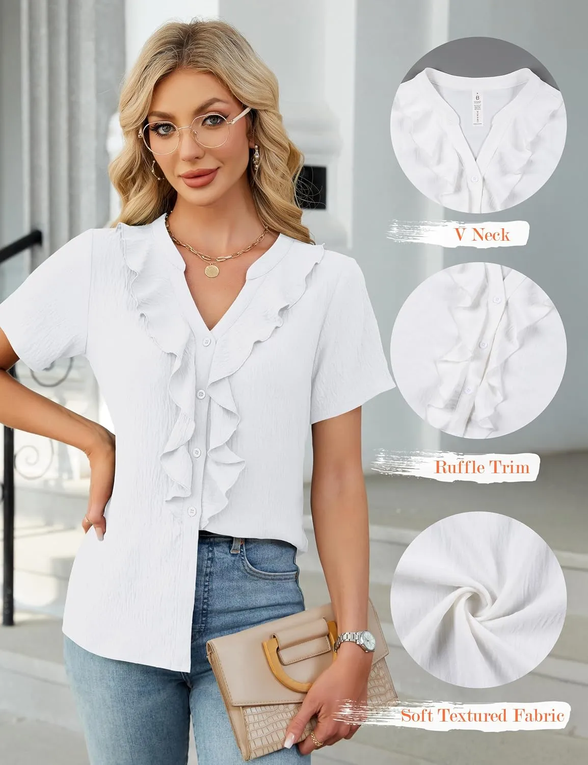Blooming Jelly Women's Button Down Shirts Business Casual Outfits Dressy Work Blouses 2025 Short Sleeve Summer Tops