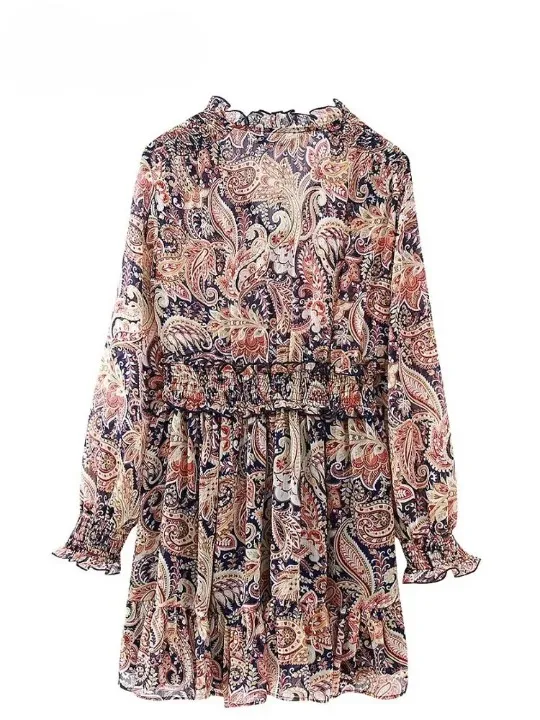 Boho Chic Print Ruffle Mini Dress