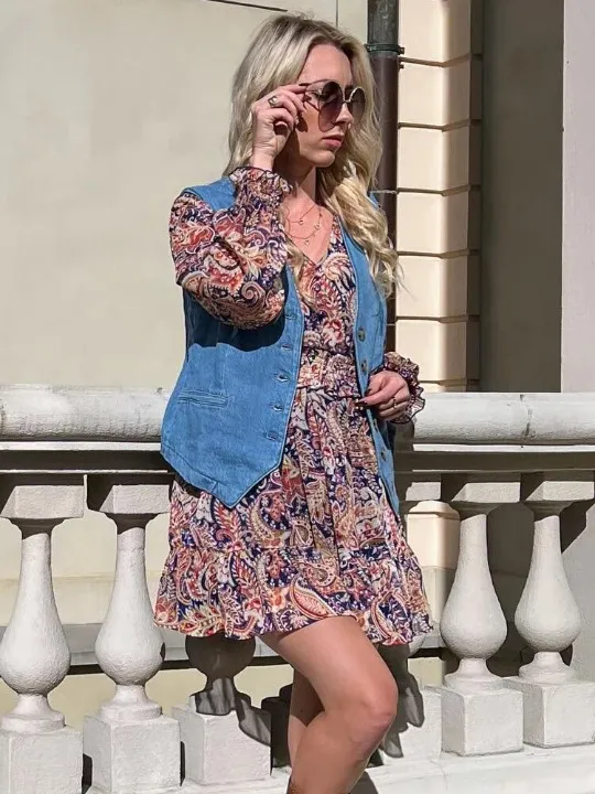 Boho Chic Print Ruffle Mini Dress