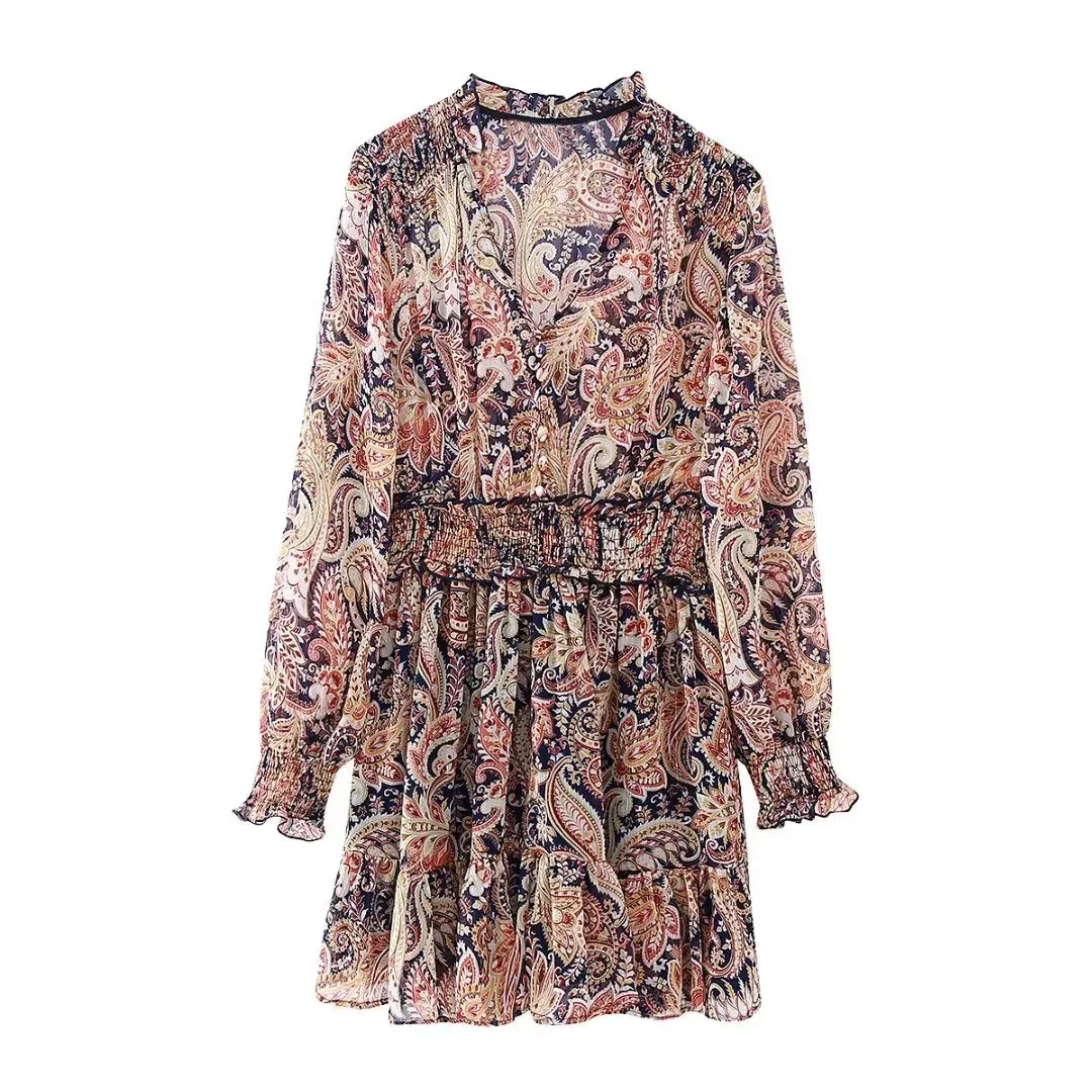Boho Chic Print Ruffle Mini Dress