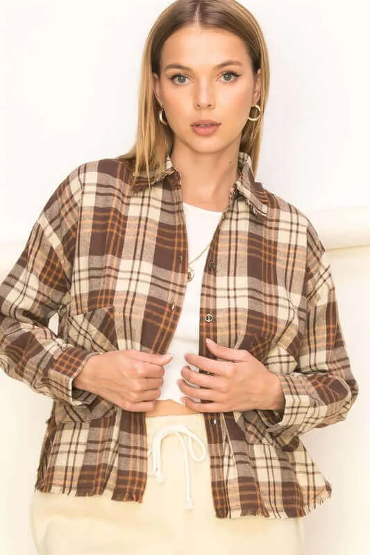 Brown Plaid Button Down Shirt