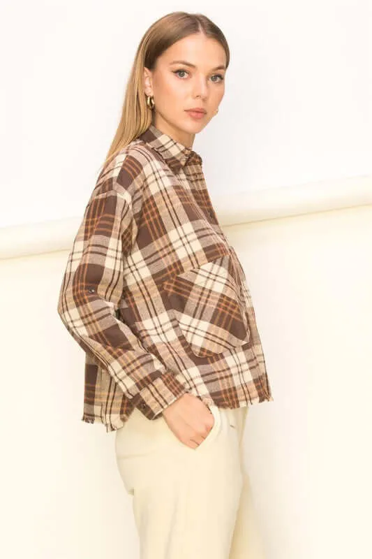 Brown Plaid Button Down Shirt