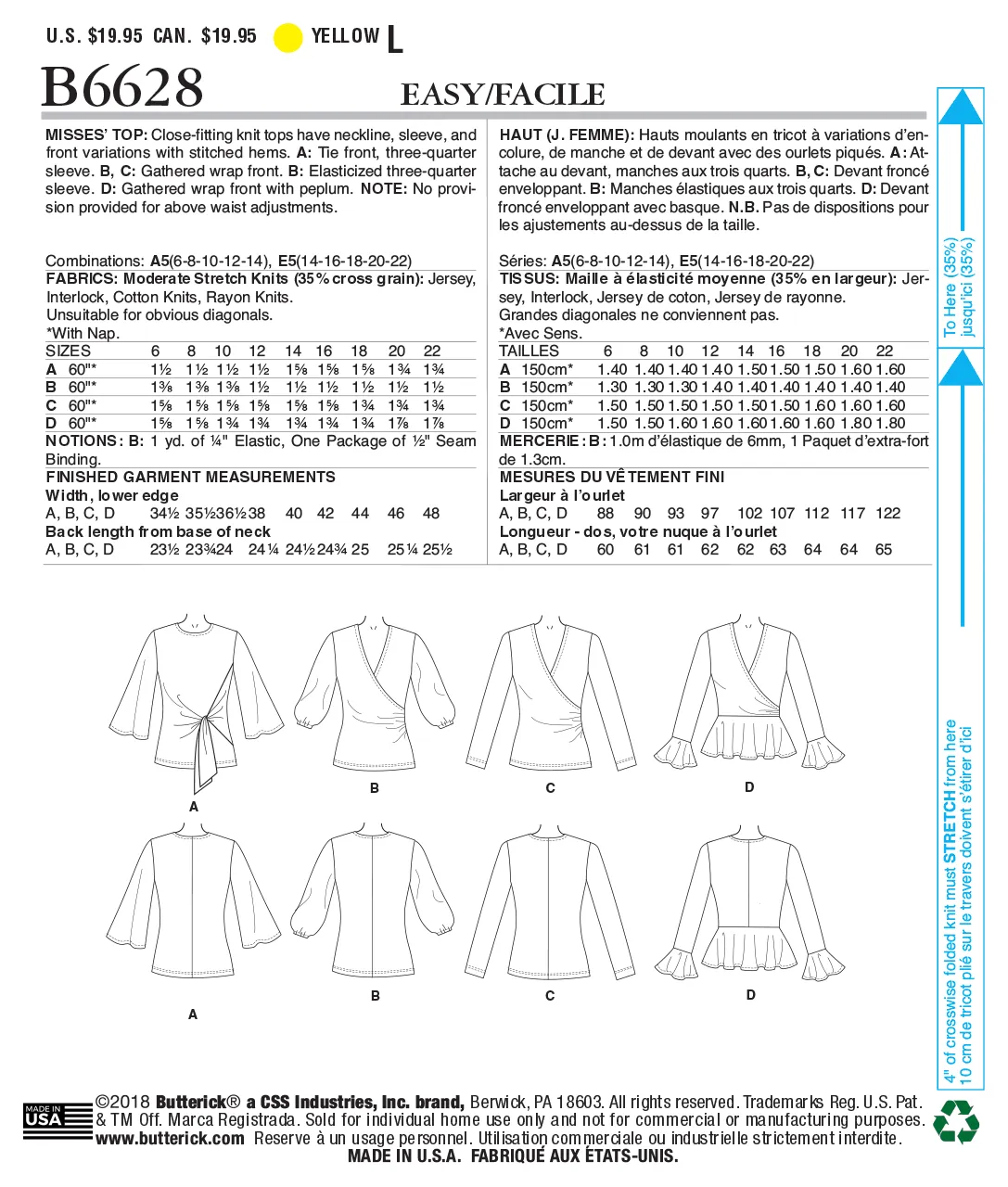 Butterick Pattern B6628 Misses Top/Vest