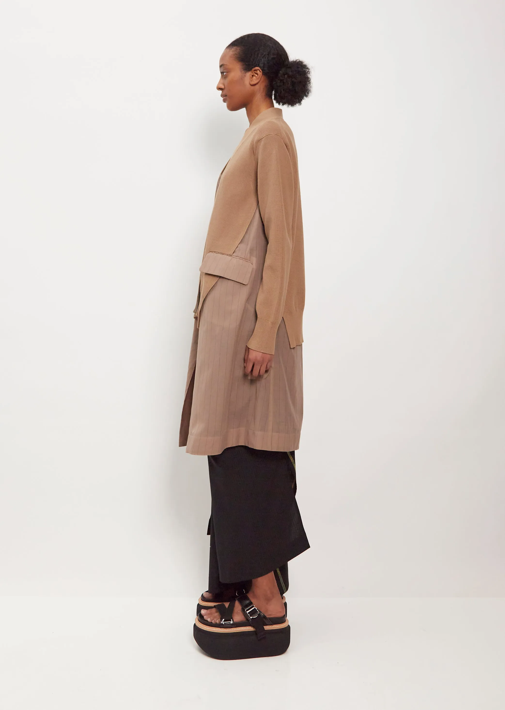 Chalk Stripe x Knit Cardigan — Beige