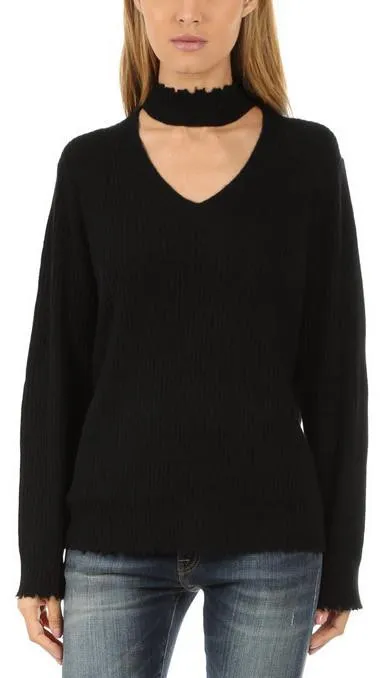 Choker V Neck Sweater, Black