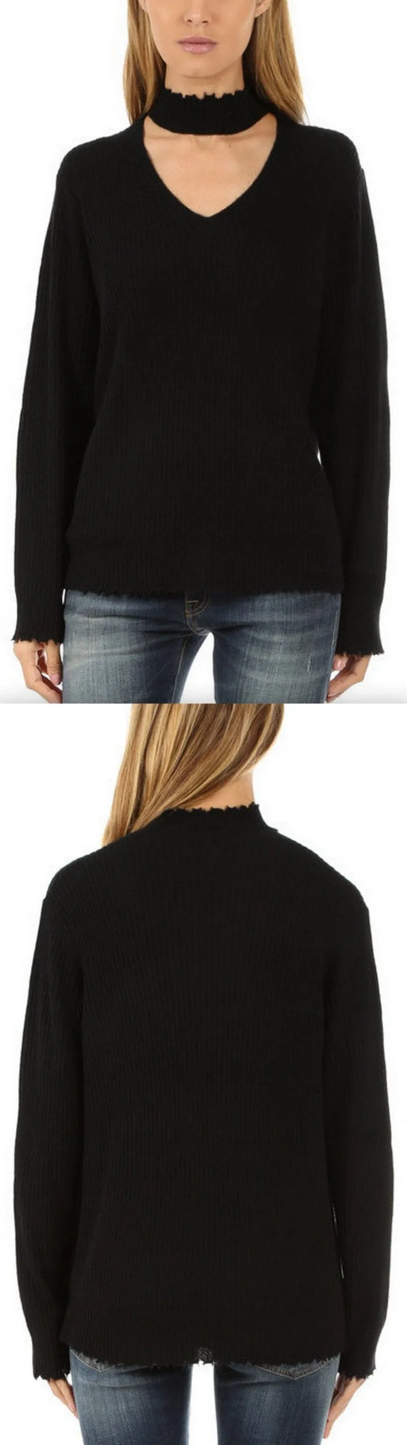 Choker V Neck Sweater, Black