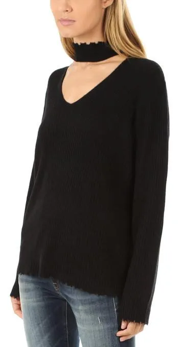 Choker V Neck Sweater, Black