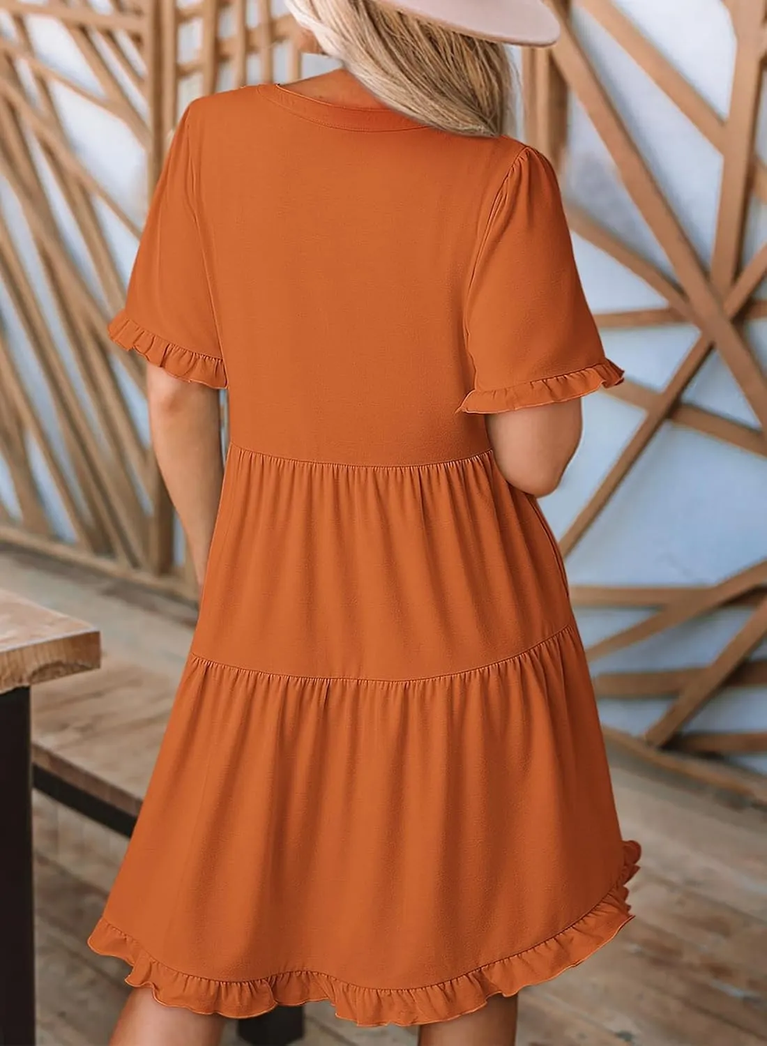 Dokotoo Womens Dresses 2025 Summer Spring V Neck Short Sleeve Casual A Line Flowy Swing Shift Dress Mini Dress