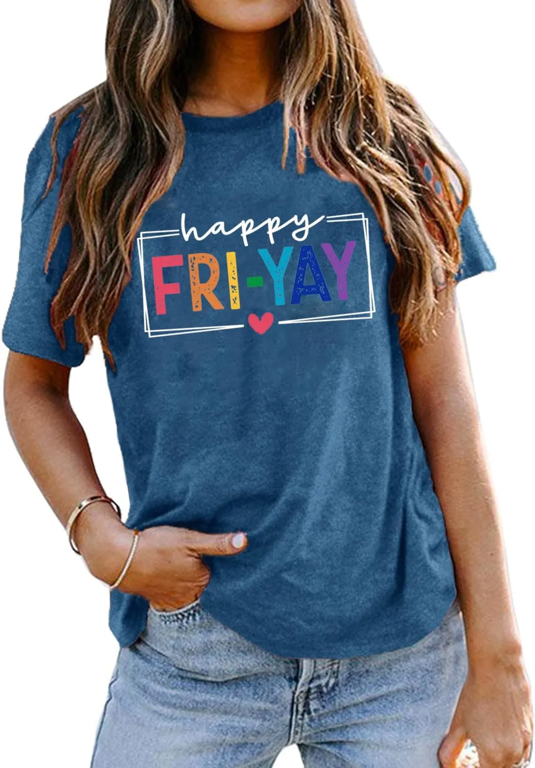 Funny Friday Shirts for Women Happy Fri Yay T-Shirts Appreciation Teacher Gift Tee Tops Weekend Holiday Blouse