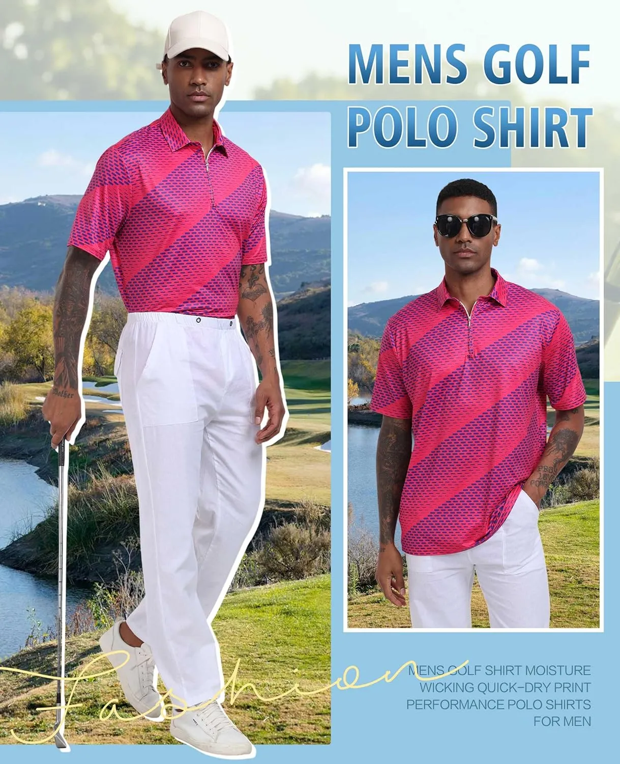 Hodaweisolp Men's Golf Shirts Dry Fit Moisture Wicking Performance Athletic Zipper Short Sleeve Polo Shirt for Men