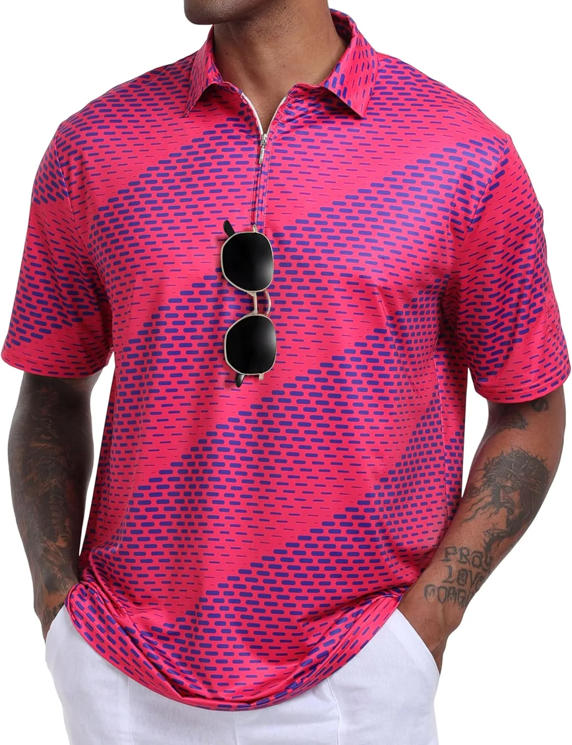Hodaweisolp Men's Golf Shirts Dry Fit Moisture Wicking Performance Athletic Zipper Short Sleeve Polo Shirt for Men