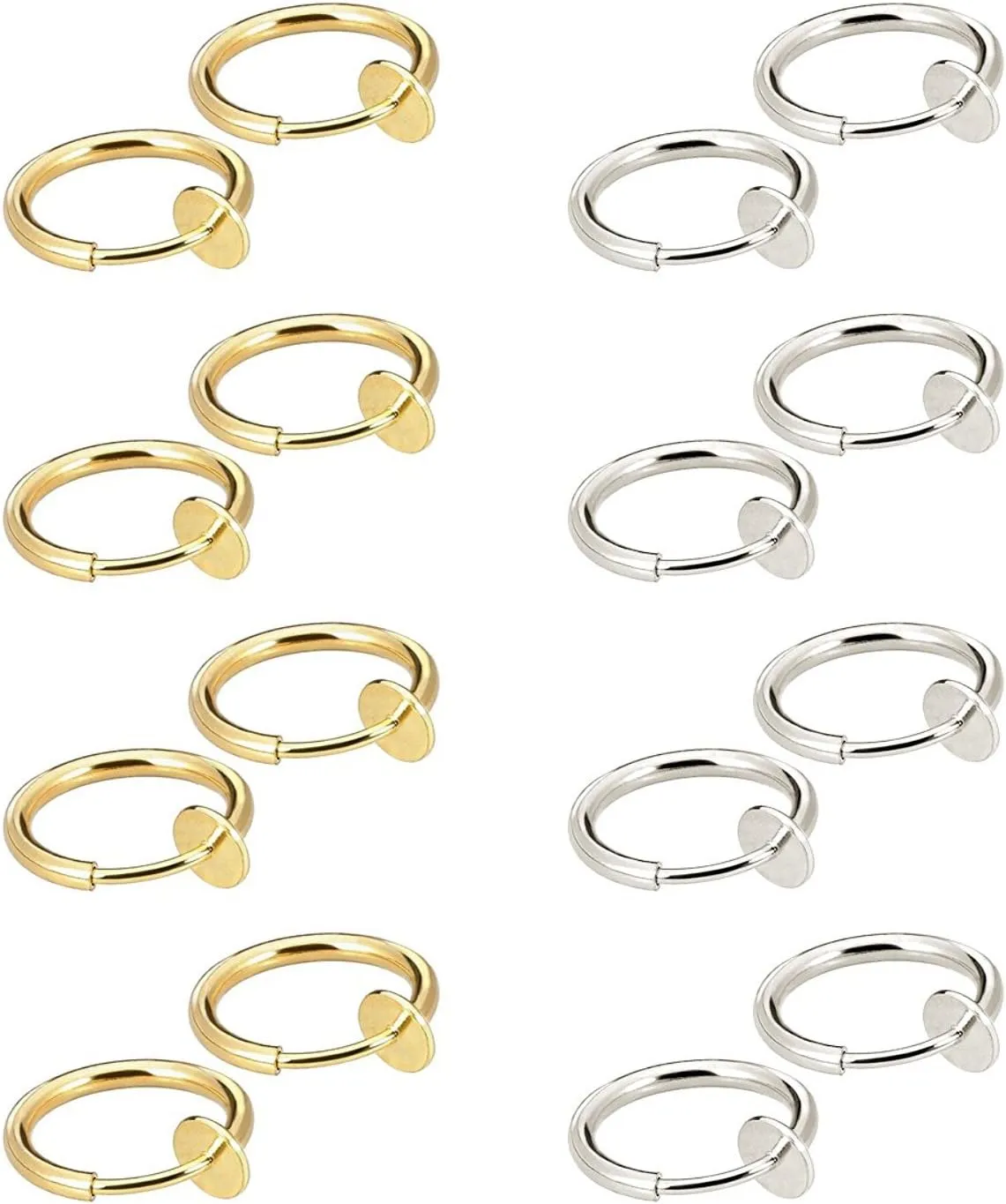 JewelrieShop Nose Ring Hoop Clip on Fake Septum Non Piercing Spring Hoop Lip Ring Cartilage Earrings for Women (16 pcs)