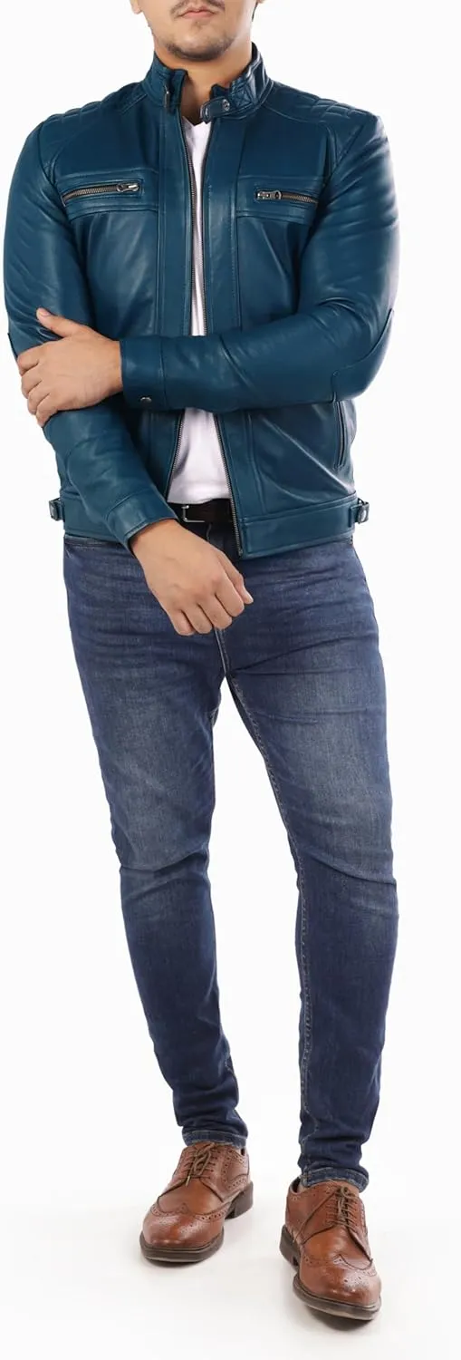 Jild Signature Diamond Style Lambskin Leather Jacket Men - Premium Leather Caf Racer Vintage Look Motorcycle Jacket Men