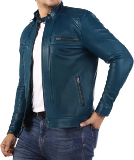 Jild Signature Diamond Style Lambskin Leather Jacket Men - Premium Leather Caf Racer Vintage Look Motorcycle Jacket Men