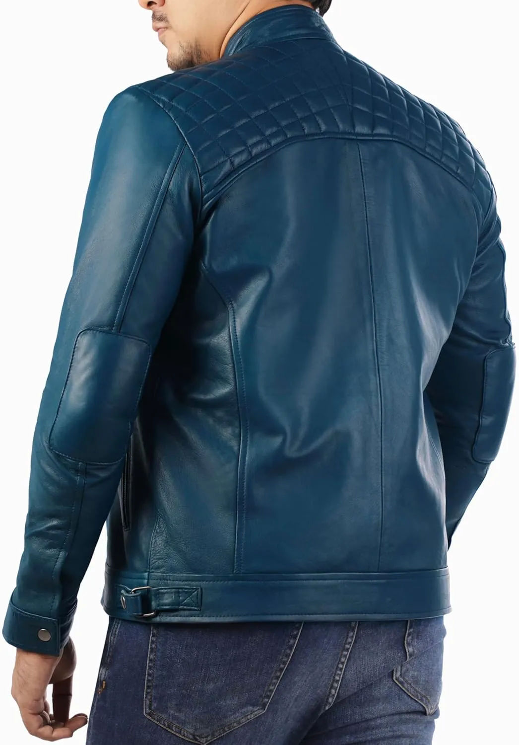 Jild Signature Diamond Style Lambskin Leather Jacket Men - Premium Leather Caf Racer Vintage Look Motorcycle Jacket Men