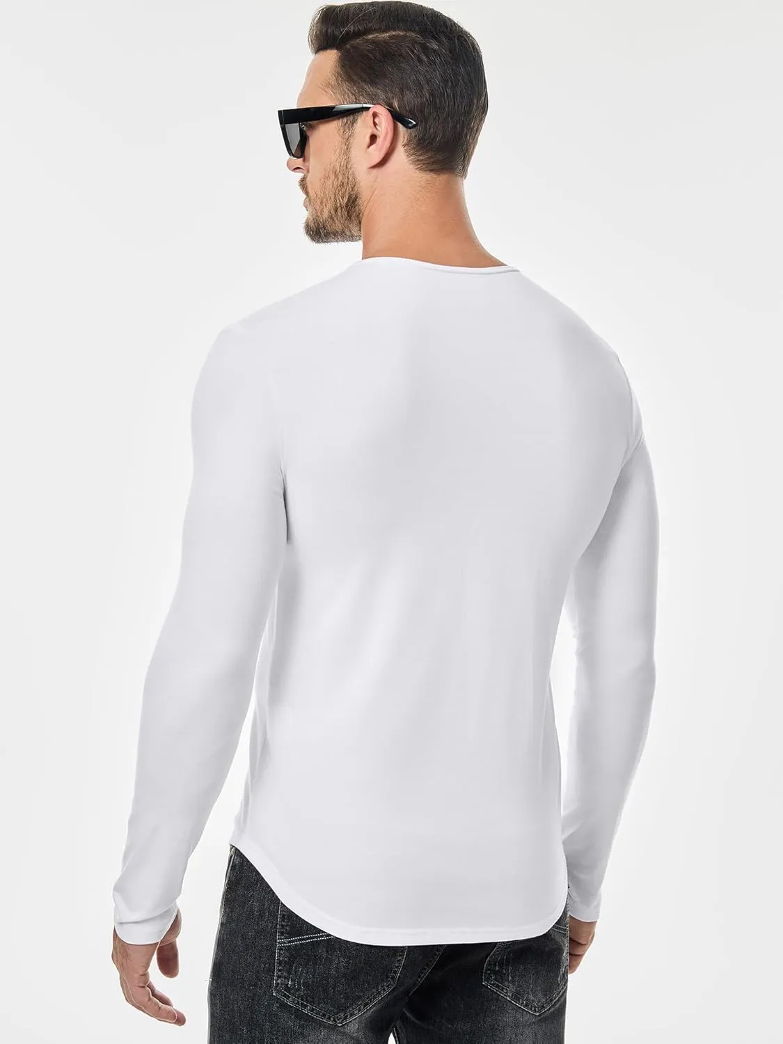 JMIERR Mens Casual Muscle T Shirt Long Sleeve V-Neck Longline Soft Tee Shirt