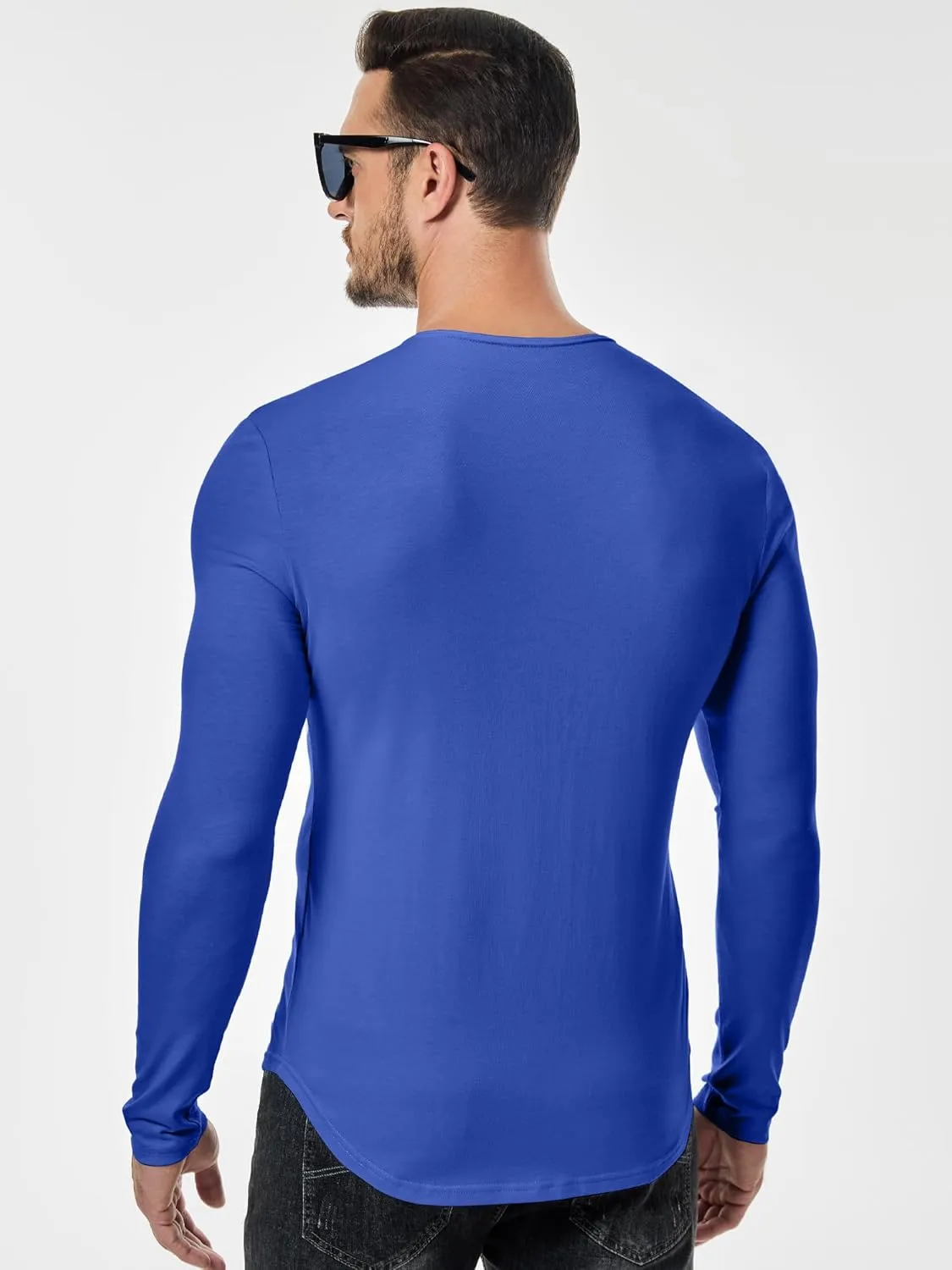 JMIERR Mens Casual Muscle T Shirt Long Sleeve V-Neck Longline Soft Tee Shirt
