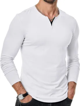 JMIERR Mens Casual Muscle T Shirt Long Sleeve V-Neck Longline Soft Tee Shirt