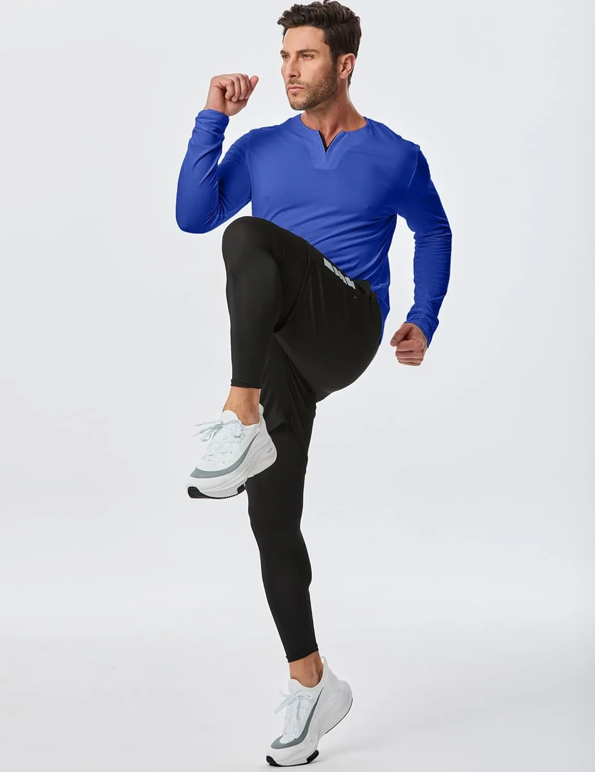 JMIERR Mens Casual Muscle T Shirt Long Sleeve V-Neck Longline Soft Tee Shirt