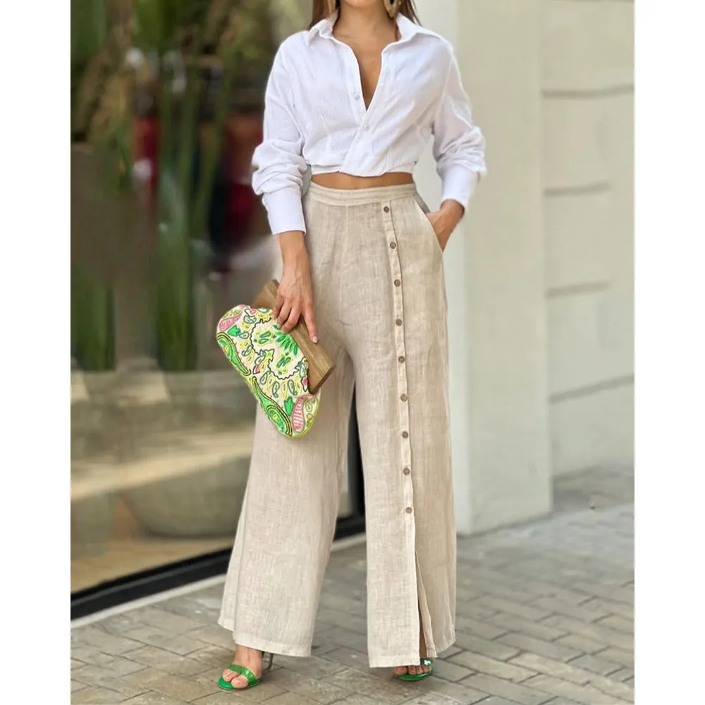 Long Sleeve and Loose Wide Leg Pants Set