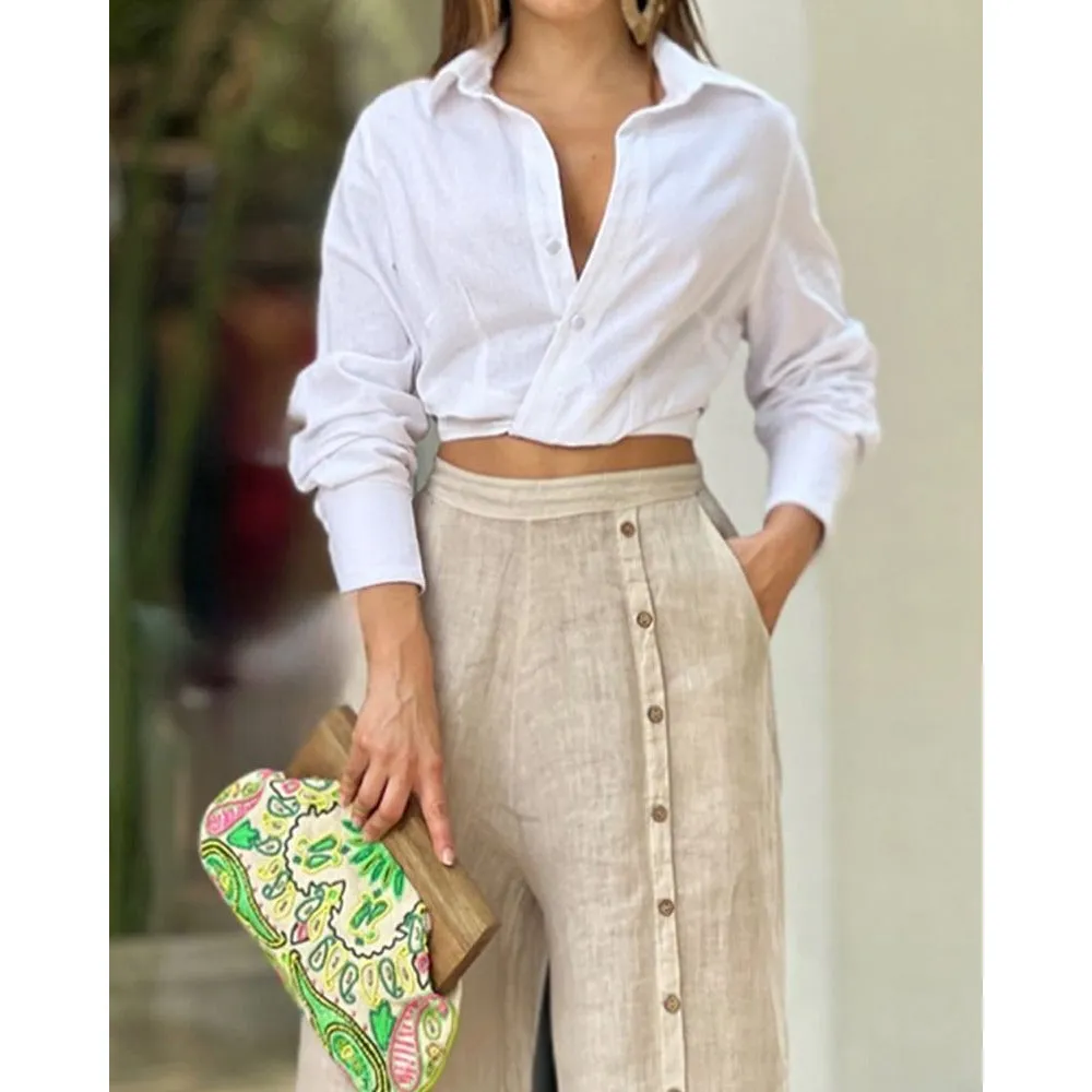 Long Sleeve and Loose Wide Leg Pants Set