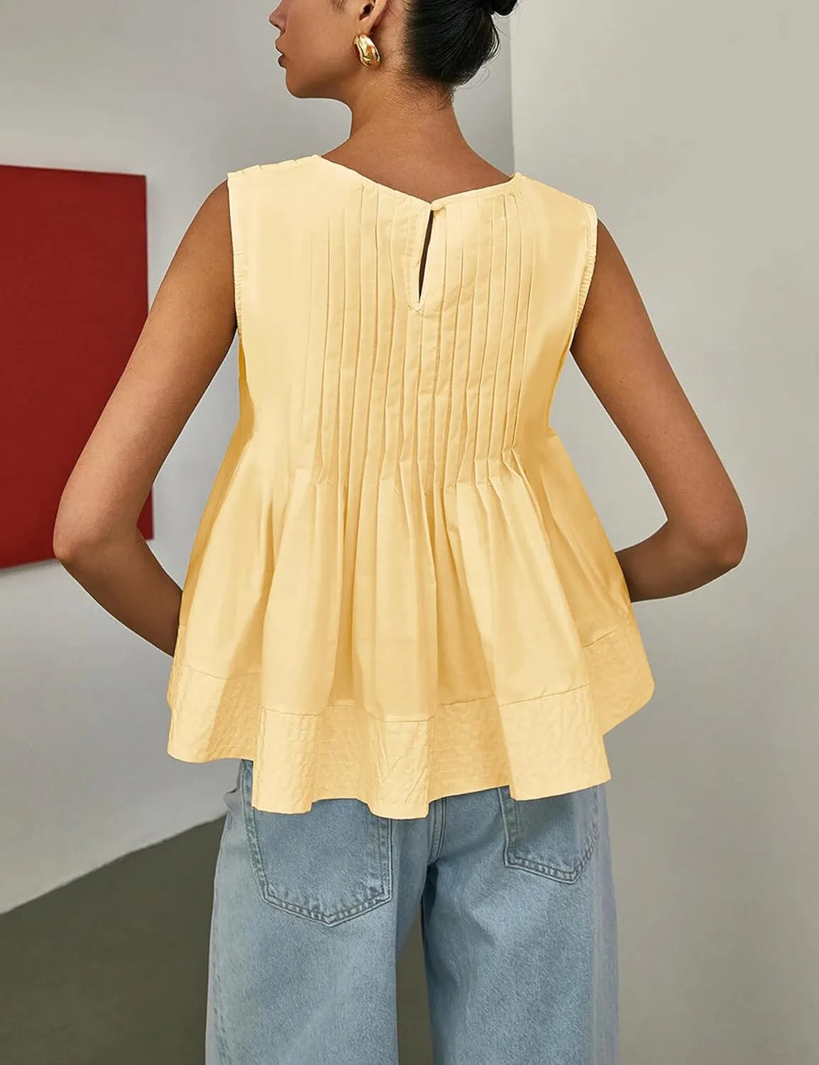 Lumister Womens Peplum Babydoll Tops Cute Pleated Sleeveless Ruffle Strap T Shirts Tank Summer Tops