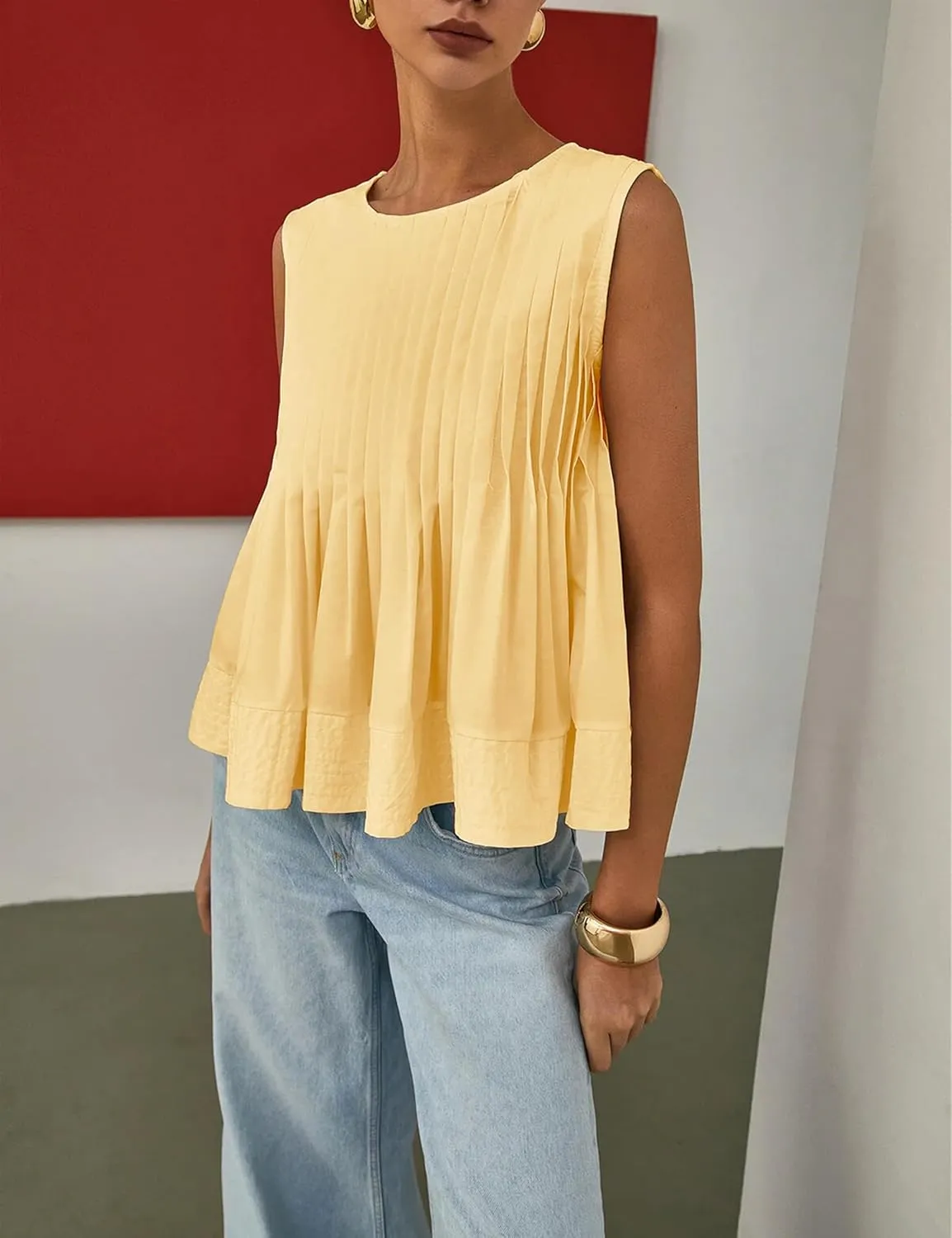 Lumister Womens Peplum Babydoll Tops Cute Pleated Sleeveless Ruffle Strap T Shirts Tank Summer Tops
