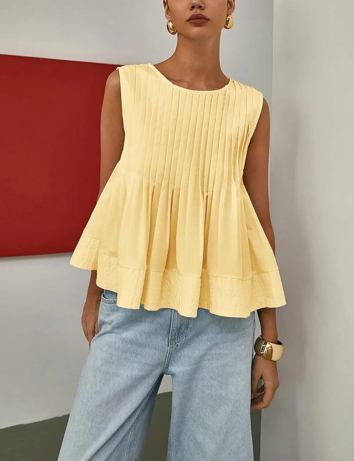Lumister Womens Peplum Babydoll Tops Cute Pleated Sleeveless Ruffle Strap T Shirts Tank Summer Tops