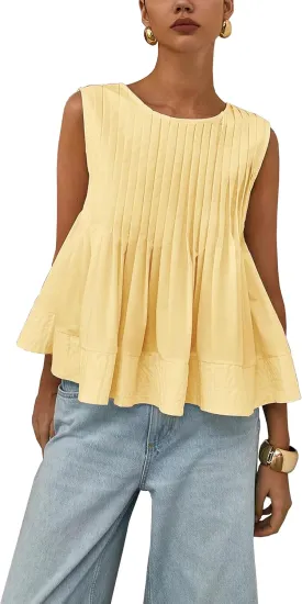 Lumister Womens Peplum Babydoll Tops Cute Pleated Sleeveless Ruffle Strap T Shirts Tank Summer Tops