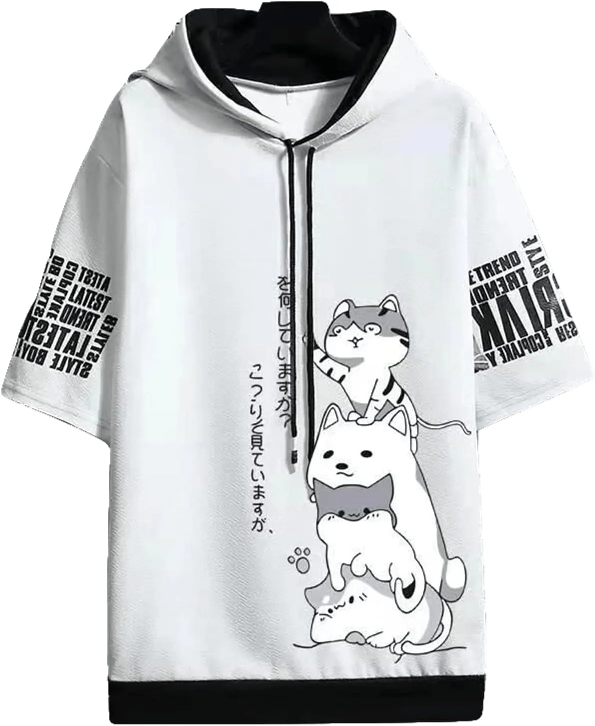 Men Women Y2K Hoodie T-Shirt, Japanese Kawaii Cute Anime Short Sleeve Aesthetic Top Tshirts Streetwear Summer