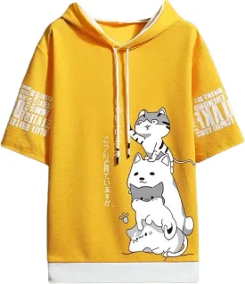 Men Women Y2K Hoodie T-Shirt, Japanese Kawaii Cute Anime Short Sleeve Aesthetic Top Tshirts Streetwear Summer