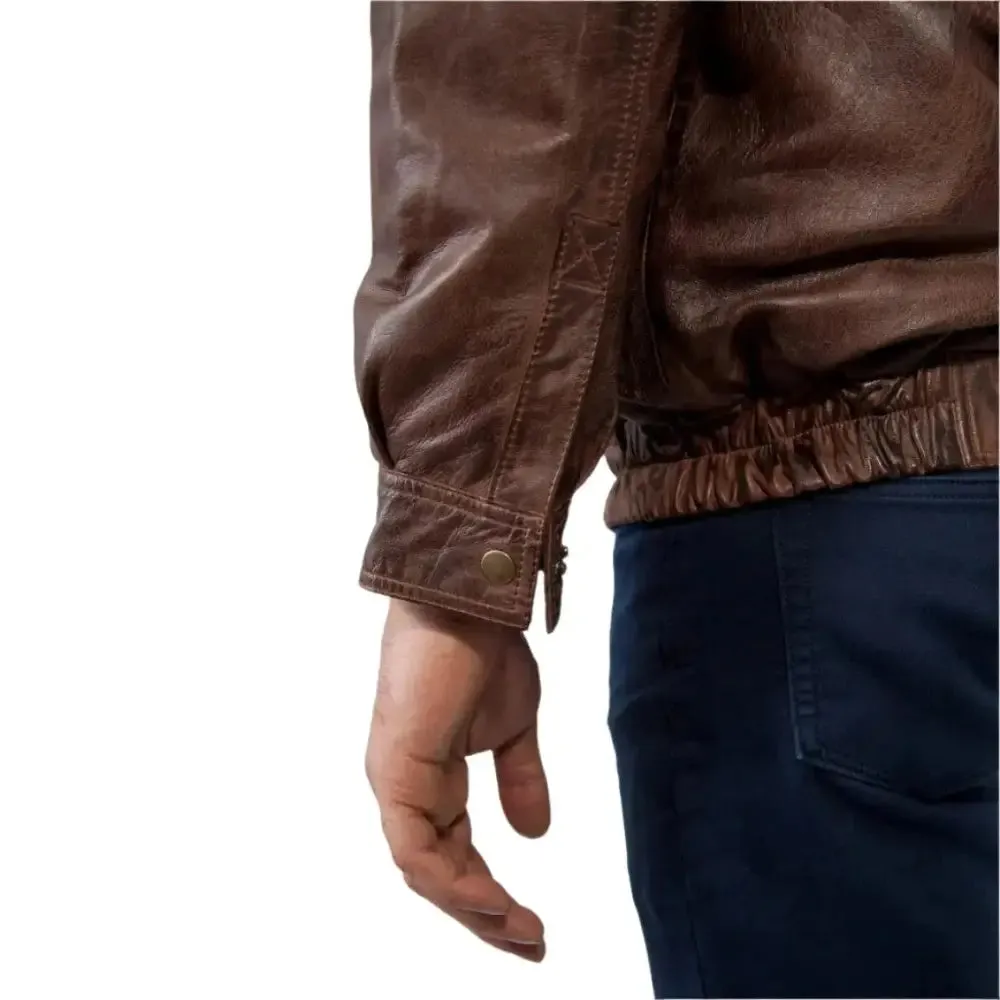 Men's Double Collar Leather Bomber Jacket – Stylish & Unique