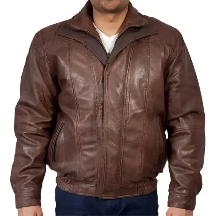 Men's Double Collar Leather Bomber Jacket – Stylish & Unique