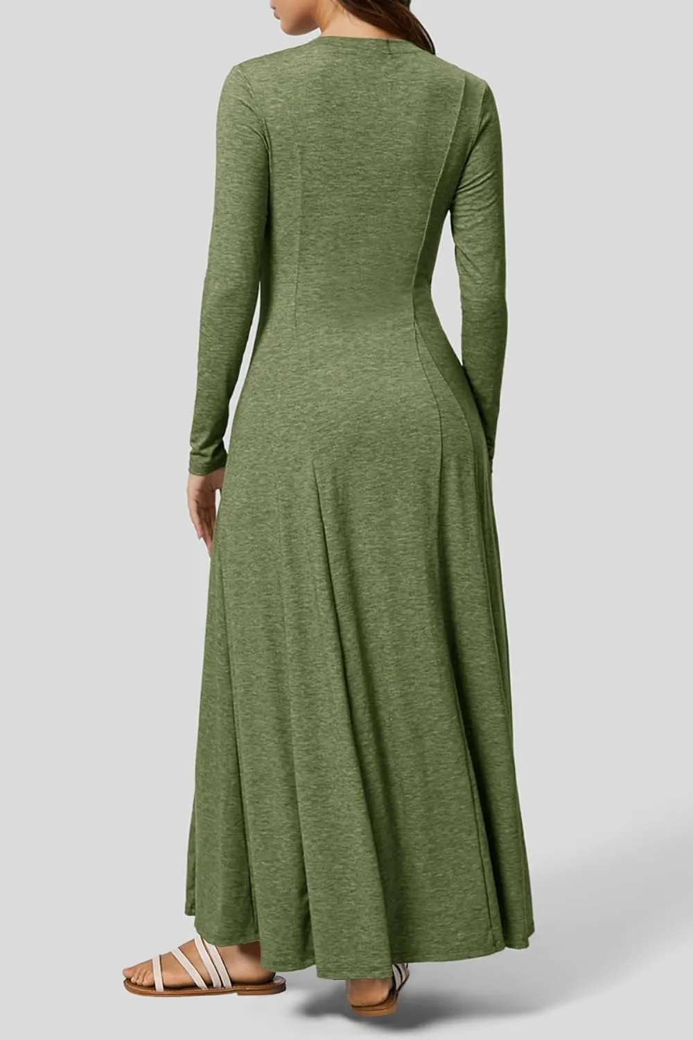 MITILLY Fall Dress for Women 2025 Long Sleeve Maxi Dress Casual Crewneck Button Fit & Flare Flowy Boho Dresses