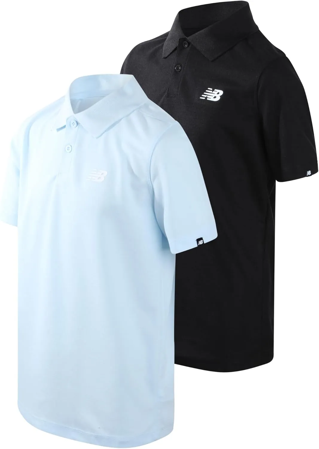 New Balance Boys Polo T-Shirt - 2 Pack Short Sleeve Dry Fit Shirt - Performance Collared Golf Shirt (8-20)